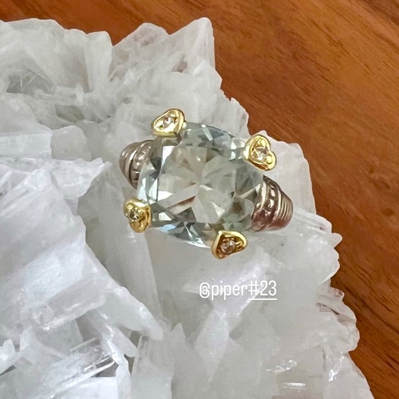 Judith Ripka JR TWO Fontaine Prasiolite & Diamond Cocktail Ring 7 1/2 - Picture 4 of 9